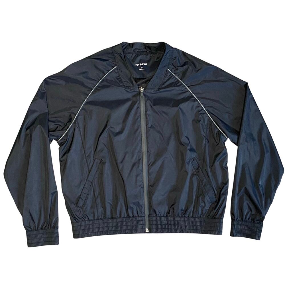 Ivy Park Bomber Jacket Women Sz M Technical Full-Zip Black Lightweight